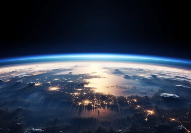 Sunrise over earth, sunrise in space. Generative AI