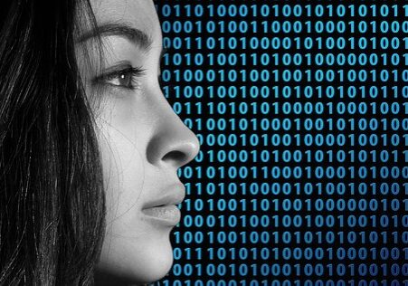 woman with binary code