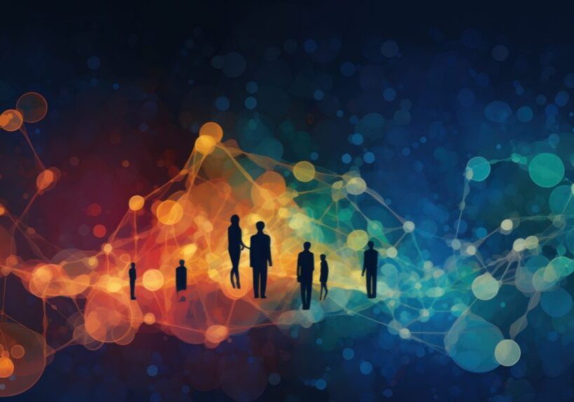 Shared Humanity: An abstract graphic showcasing interconnected circles representing diverse individuals, highlighting the shared responsibility towards creating a better world | generative ai