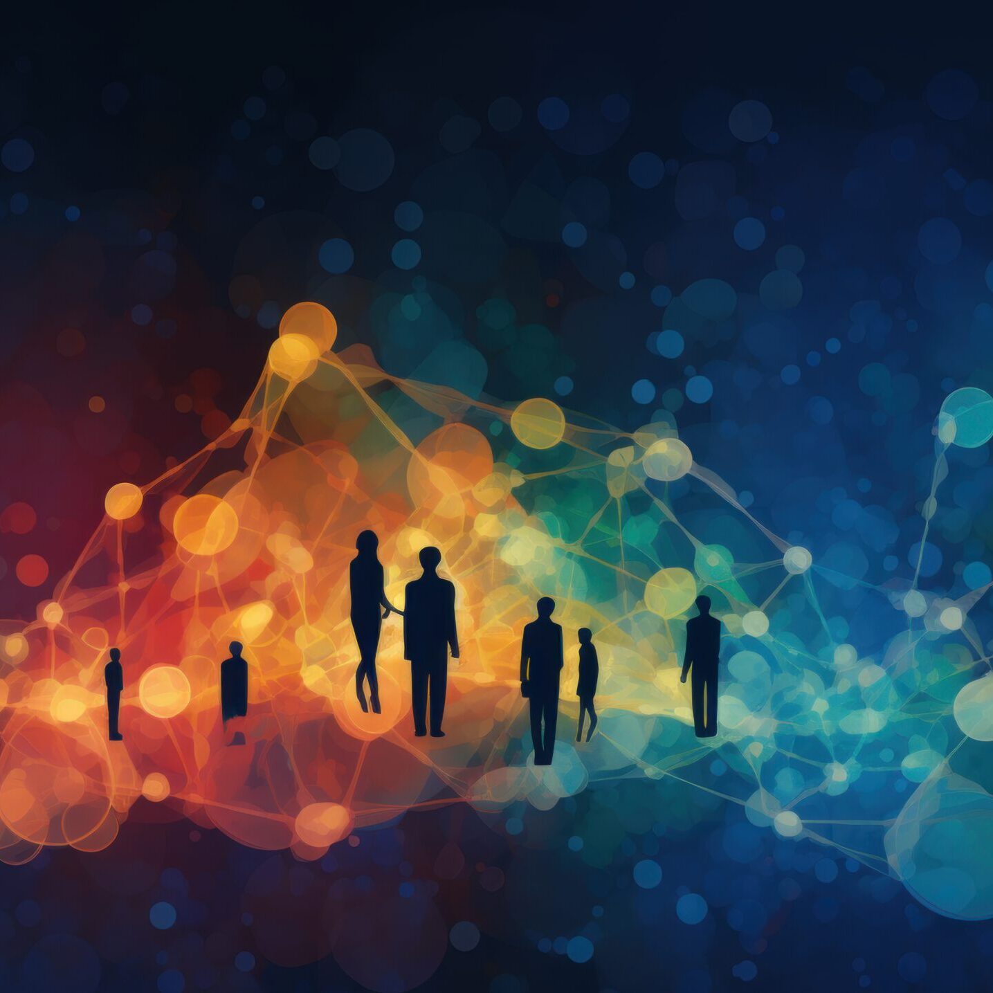Shared Humanity: An abstract graphic showcasing interconnected circles representing diverse individuals, highlighting the shared responsibility towards creating a better world | generative ai